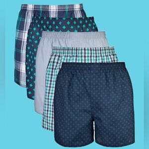 Gildan Men's 5 Pack Boxers Navy/Green Assorted